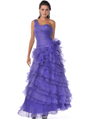 1997 Ruched One Shoulder Tiered Evening Dress - Purple, Front View Thumbnail